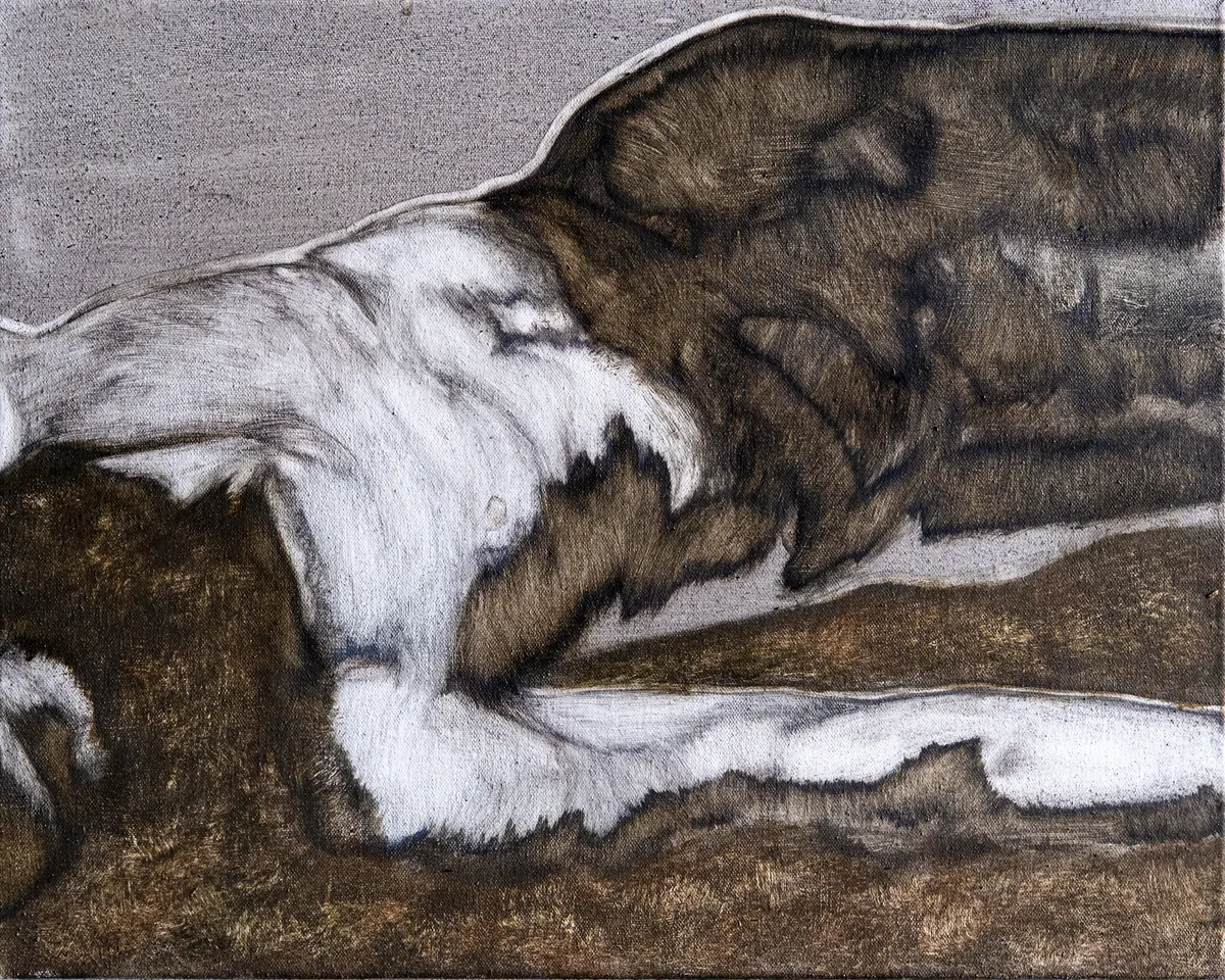 Sous terre, sous peau (Beneath the ground, beneath the skin), 2025, Oil on linen, 40 x 50 x 3,5 cm