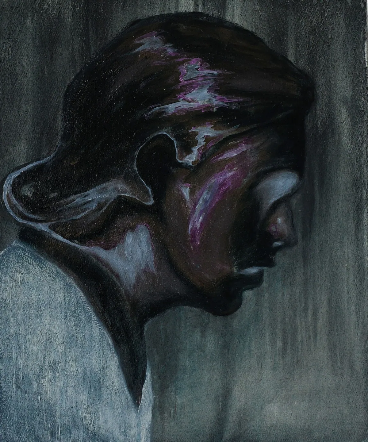 Silence clinique (Clinical silence), 2024, Oil on linen, 46 x 38 x 4,5 cm