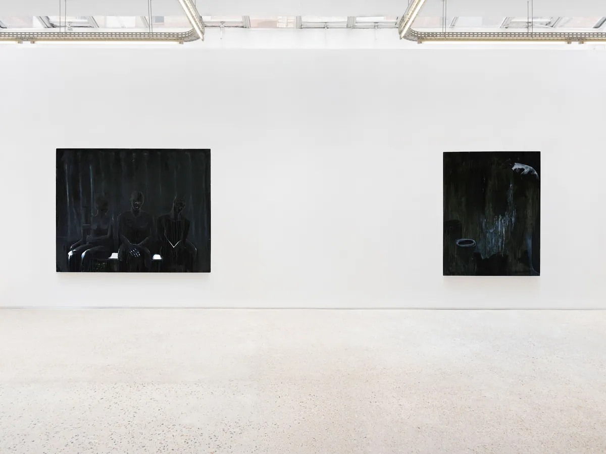 Intervalle (Interval), 2024, Oil on linen, 146 x 160 x 4,5 cm; Discontinuité (Discontinuity, 2024, Oil on linen, 146 x 114 x 4,5 cm, Private collection