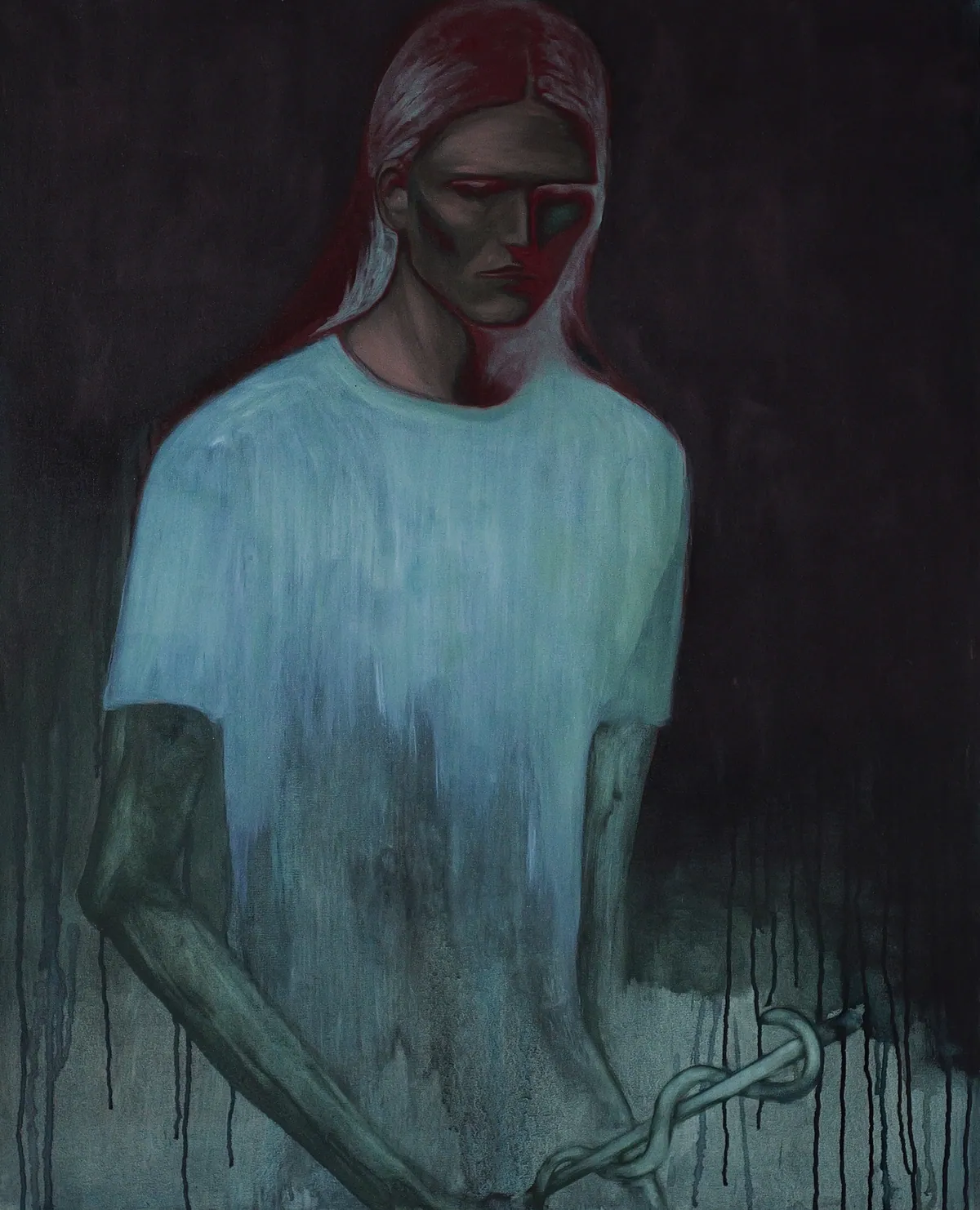 From cure to care, 2024, Oil on linen, 100 x 81 x 4,5 cm