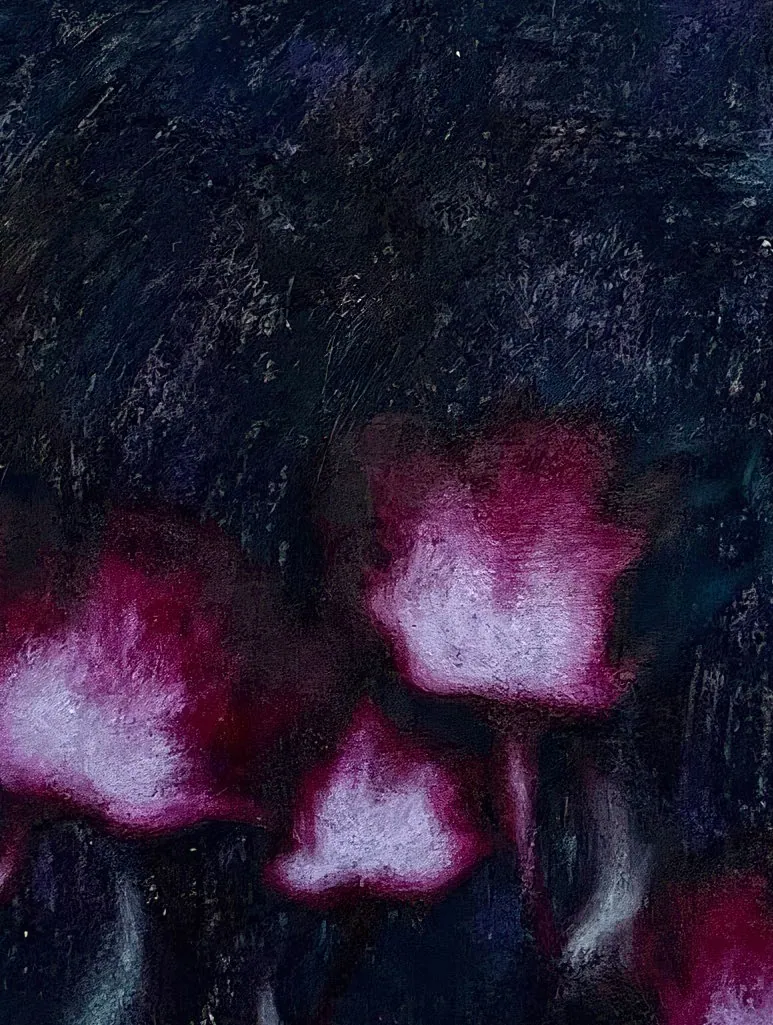 Fièvre végétale (detail), 2025, Oil on linen, 46 x 38 x 4,5 cm, Private collection
