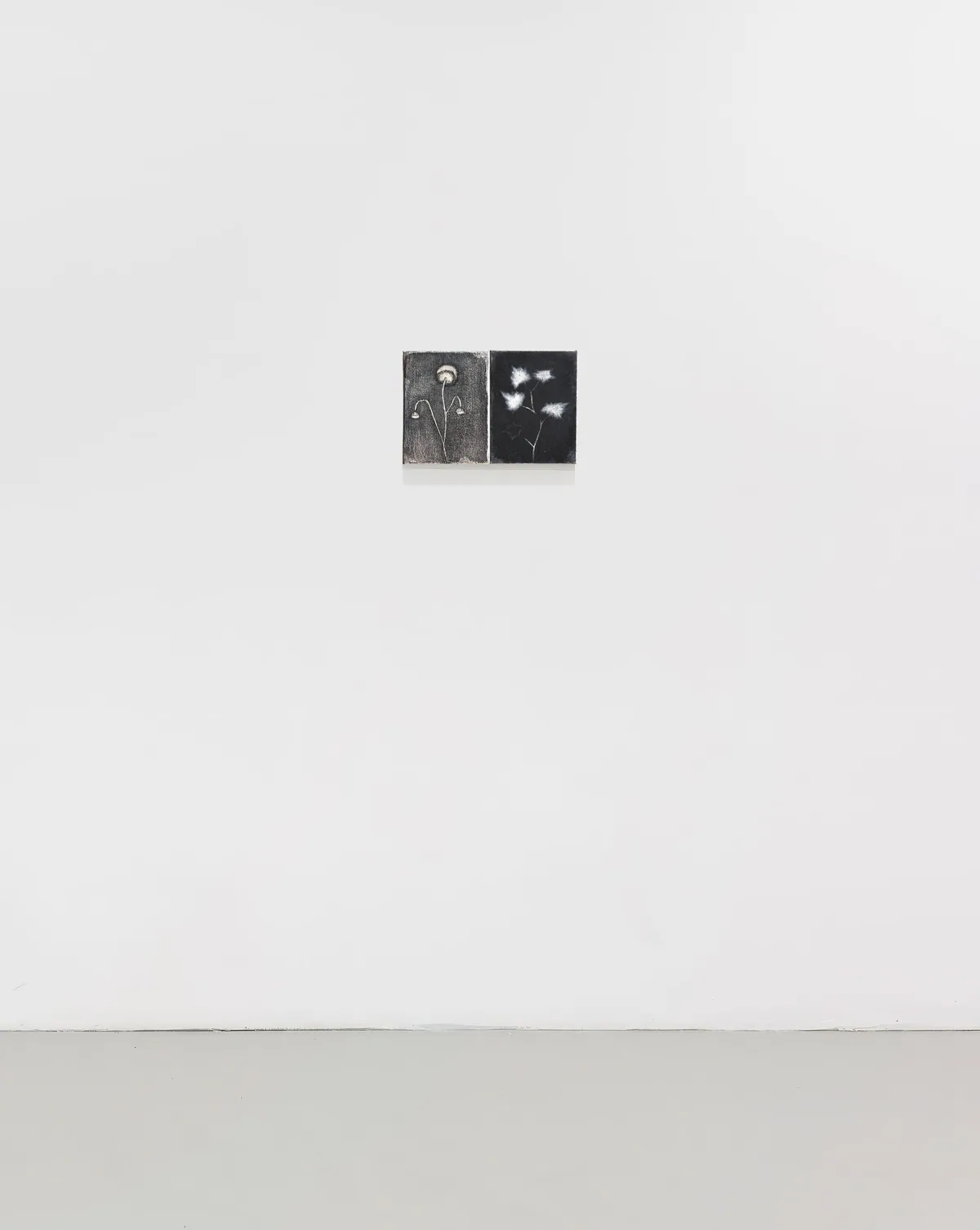 Humus spectral, 2026, Oil on linen, 18 x 14 x 2,5 cm ; Silence poreux, 2026, Oil on linen, 18 x 14 x 2,5 cm
