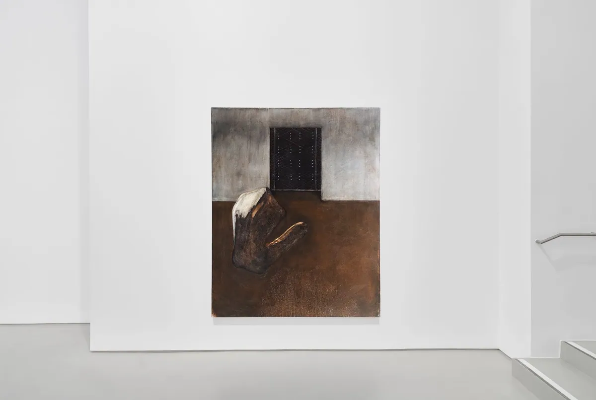 De chair d’aluminium et de silence, 2025, Oil on linen, 150 x 120 x 3,5 cm