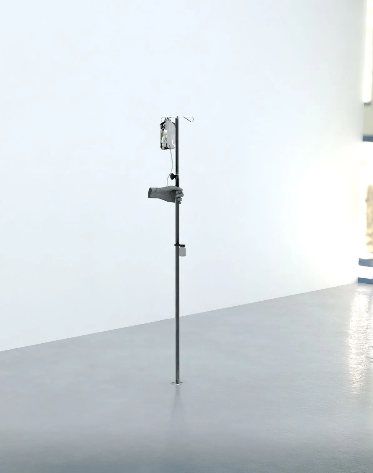 Self care, 2023, Installation: concrete sculpture, zinc tube, plastic bag, plastic tube, glass jar, 180 x 120 x 120 cm
